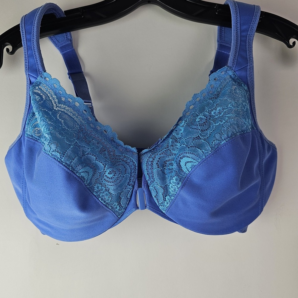 Glamorise Front-Closure WonderWire Bra 1245 Blue Lace US 34DD Underwire